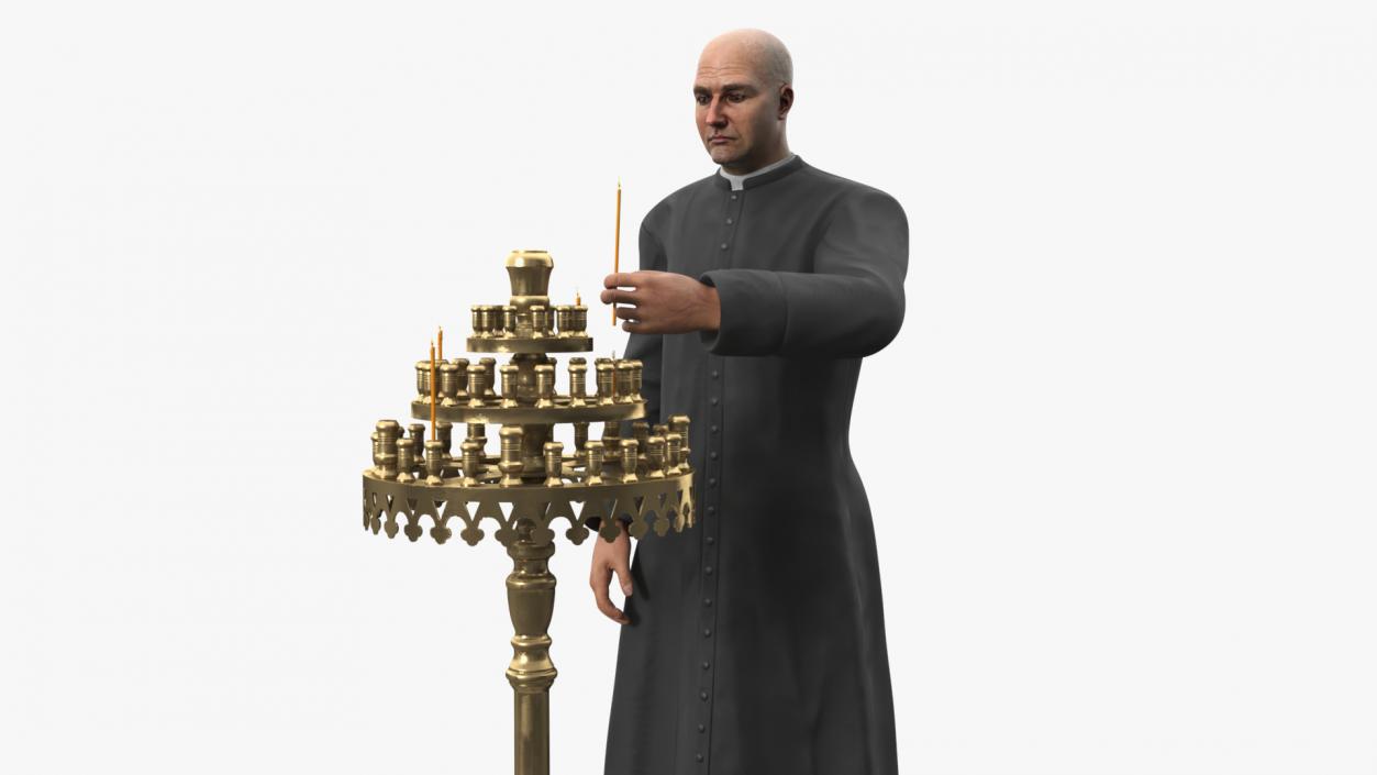 3D Priest with Church Candlestick Stand