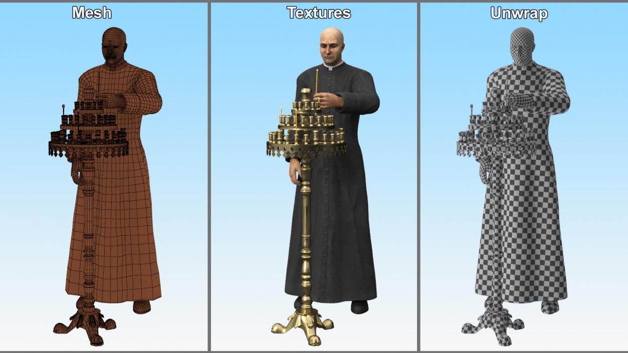 3D Priest with Church Candlestick Stand