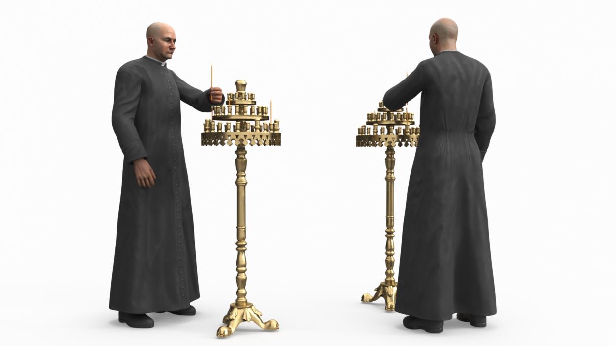 3D Priest with Church Candlestick Stand