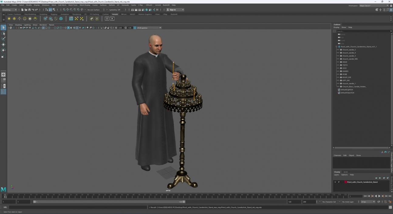 3D Priest with Church Candlestick Stand