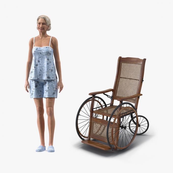 Rigged Elderly Woman with Wheelchair Collection 3D