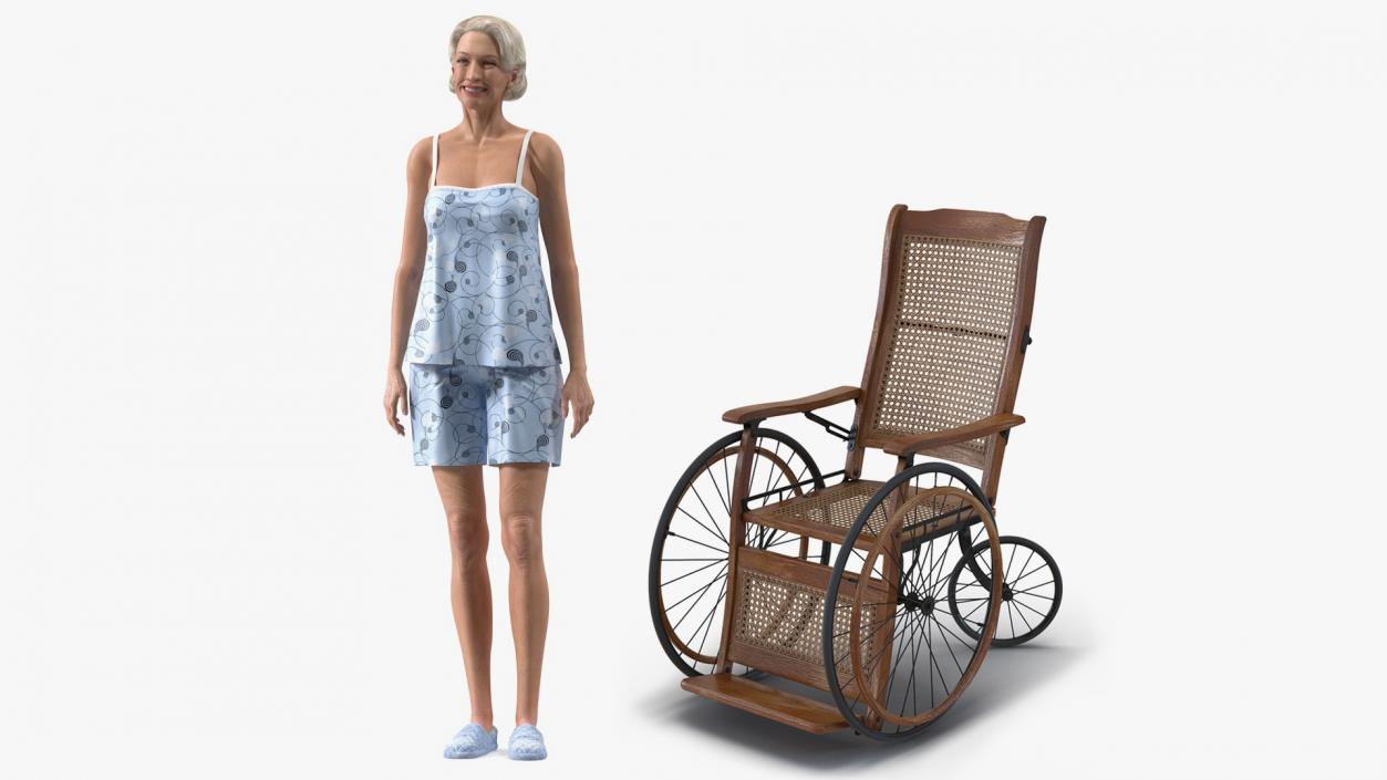 Rigged Elderly Woman with Wheelchair Collection 3D