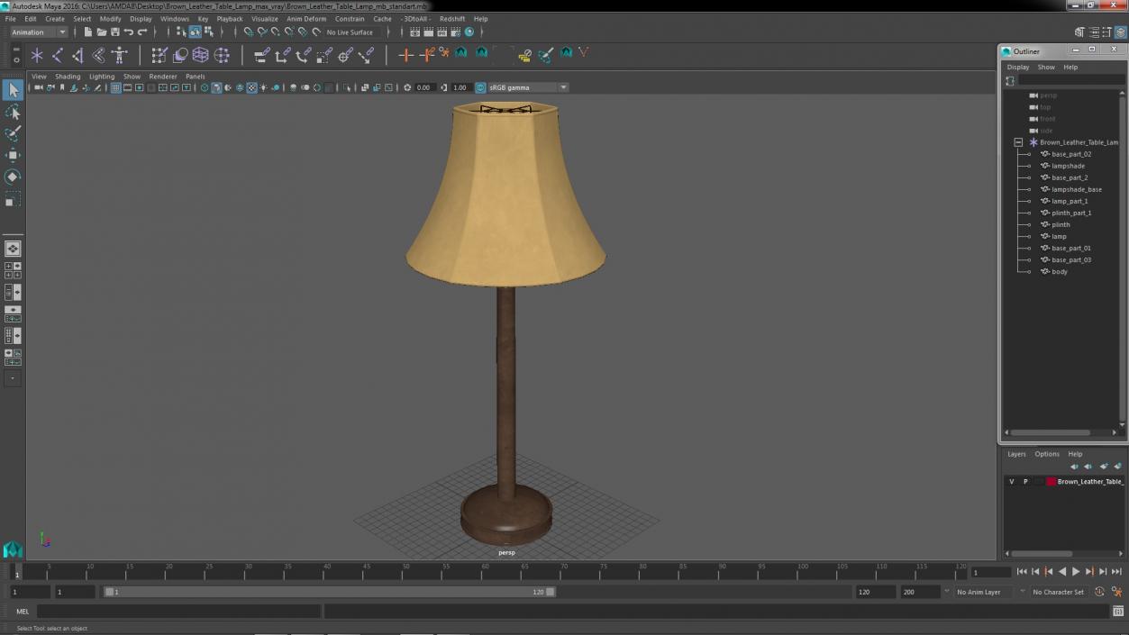 Brown Leather Table Lamp 3D model