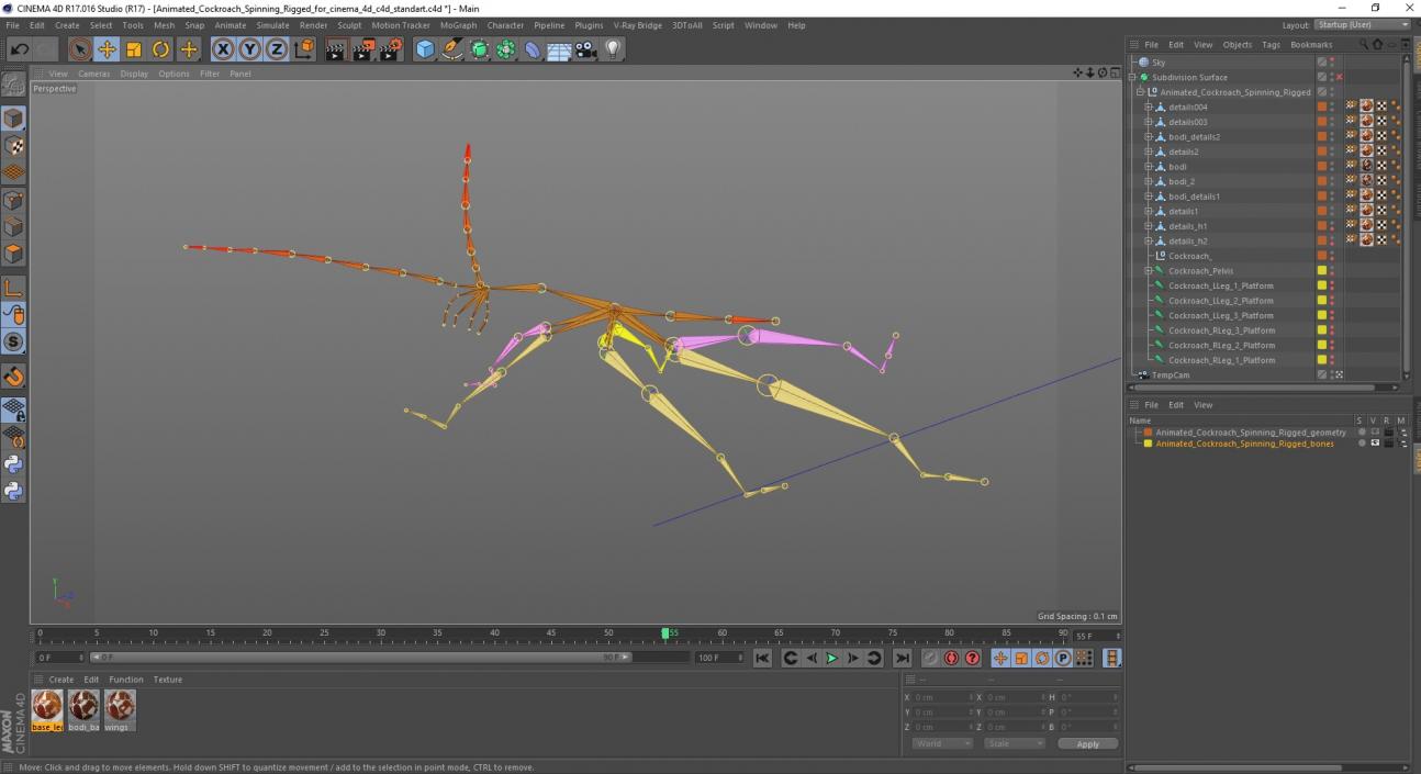 3D Animated Cockroach Spinning Rigged for Cinema 4D model