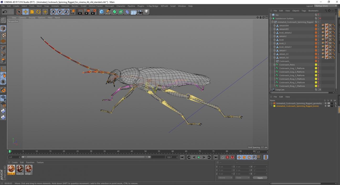 3D Animated Cockroach Spinning Rigged for Cinema 4D model