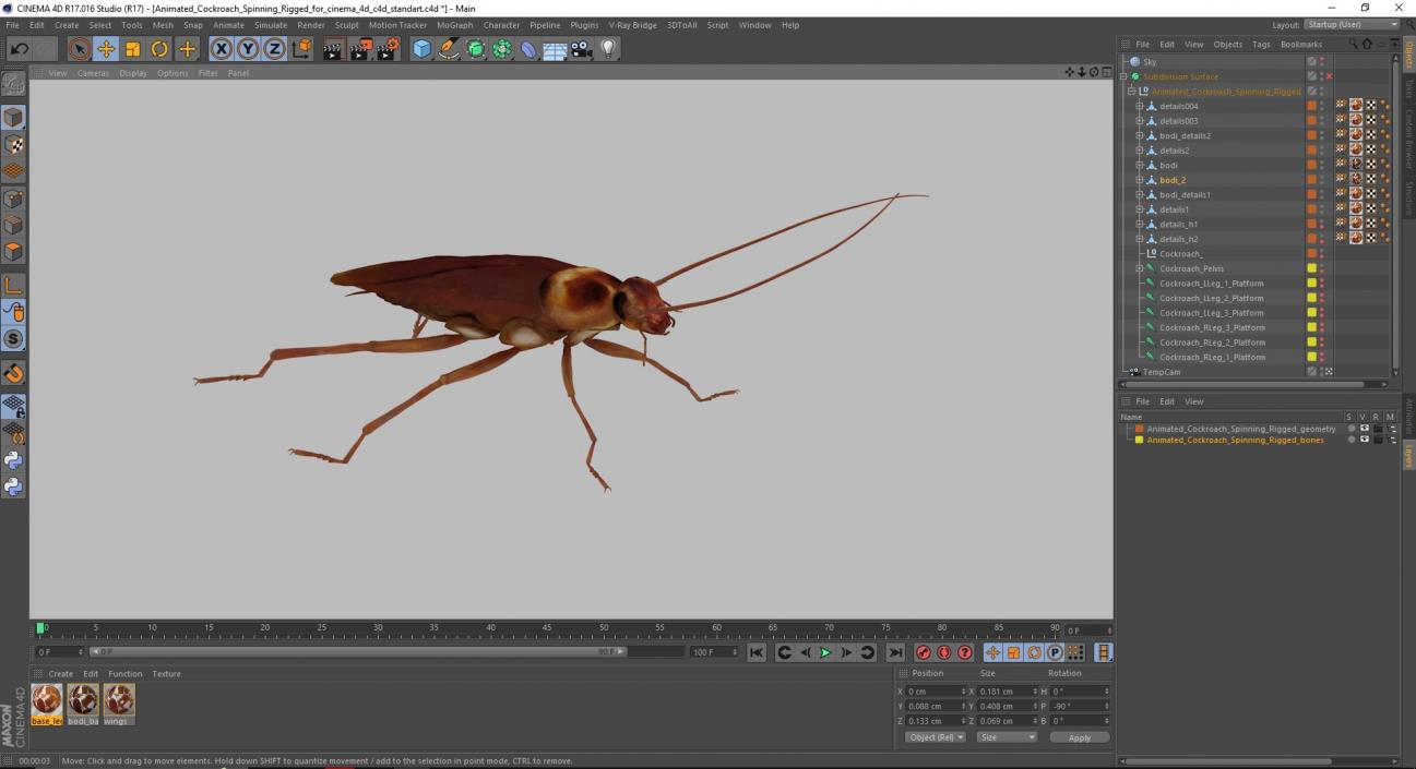 3D Animated Cockroach Spinning Rigged for Cinema 4D model