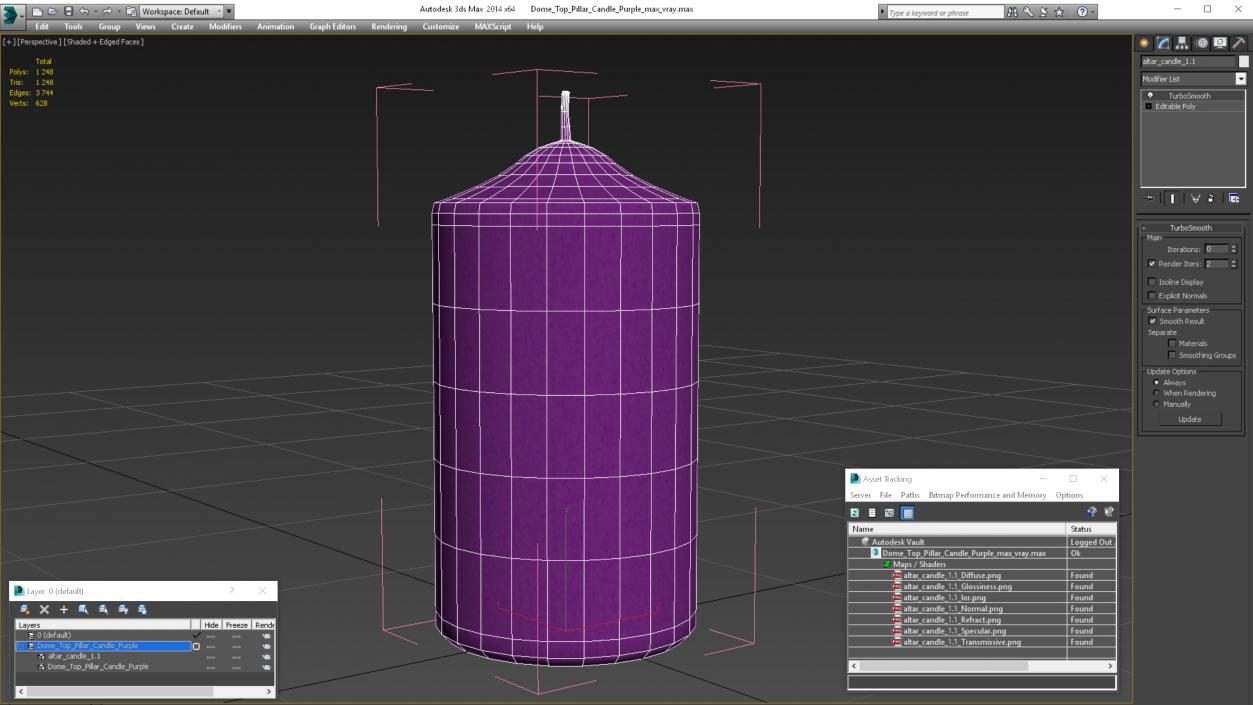 Dome Top Pillar Candle Purple 3D model