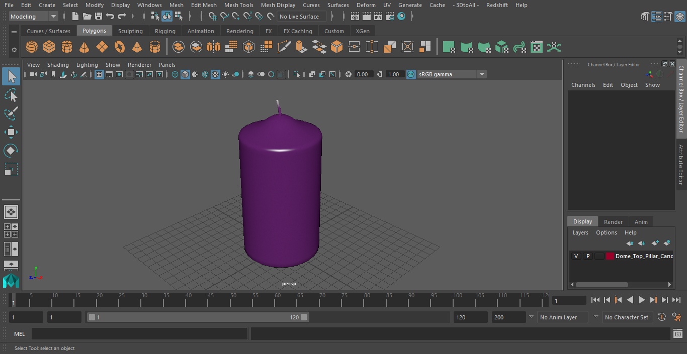 Dome Top Pillar Candle Purple 3D model