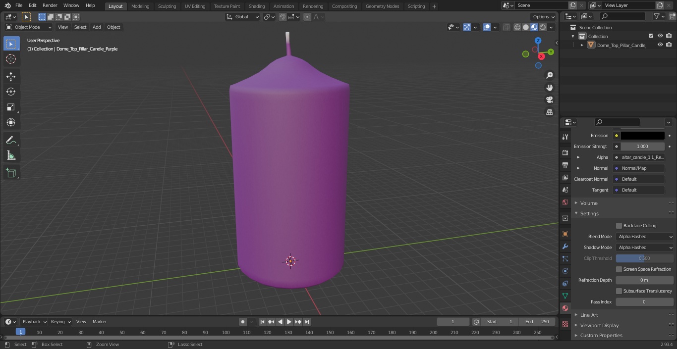 Dome Top Pillar Candle Purple 3D model