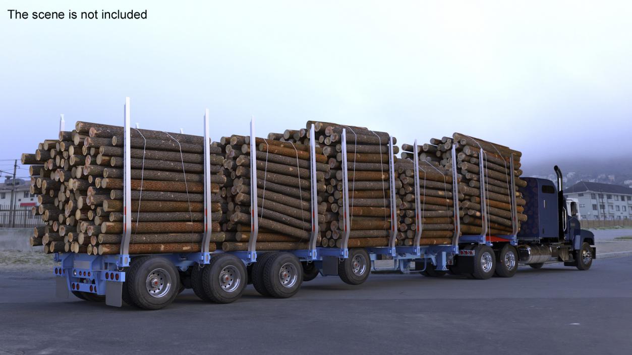 3D model Freight Truck with Logging Trailer with Small Logs