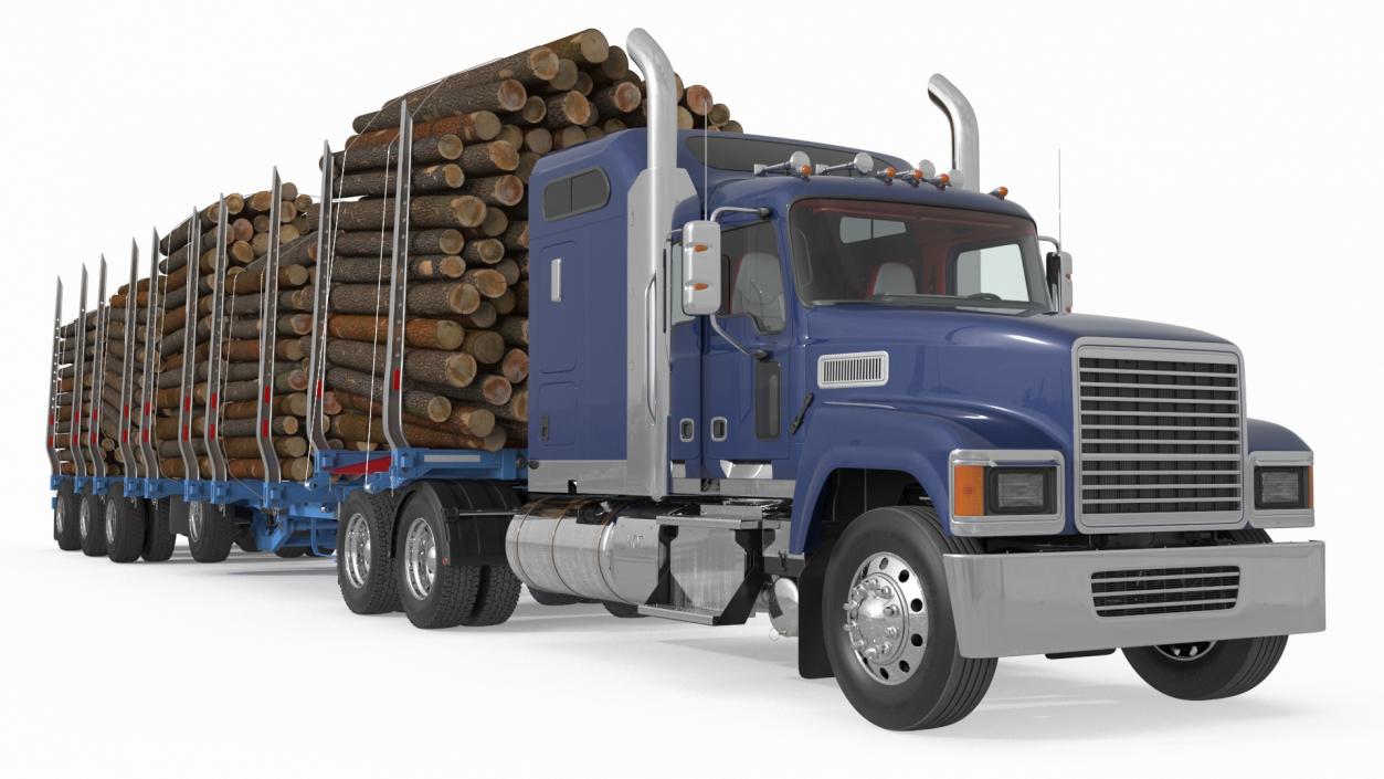 3D model Freight Truck with Logging Trailer with Small Logs