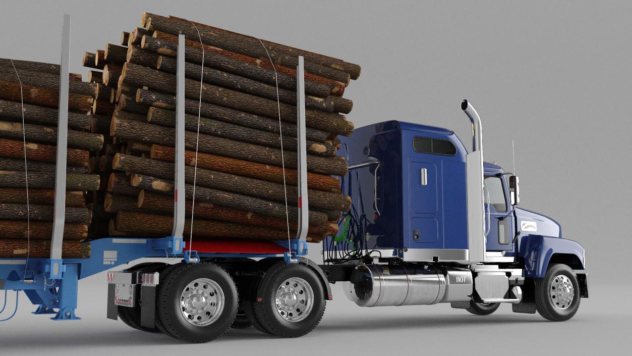 3D model Freight Truck with Logging Trailer with Small Logs