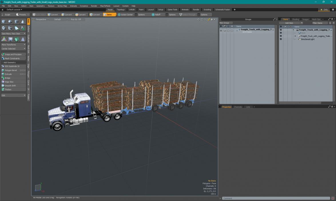 3D model Freight Truck with Logging Trailer with Small Logs