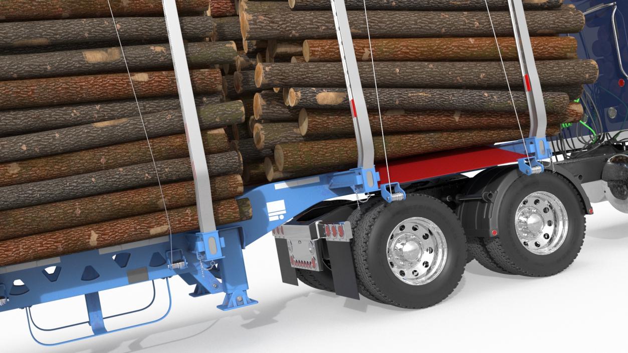 3D model Freight Truck with Logging Trailer with Small Logs