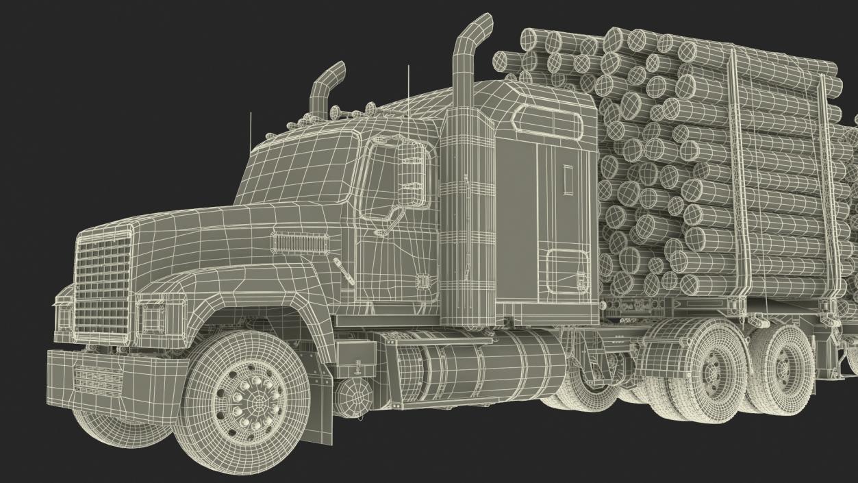 3D model Freight Truck with Logging Trailer with Small Logs