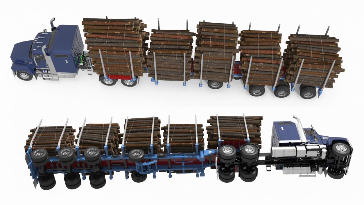 3D model Freight Truck with Logging Trailer with Small Logs