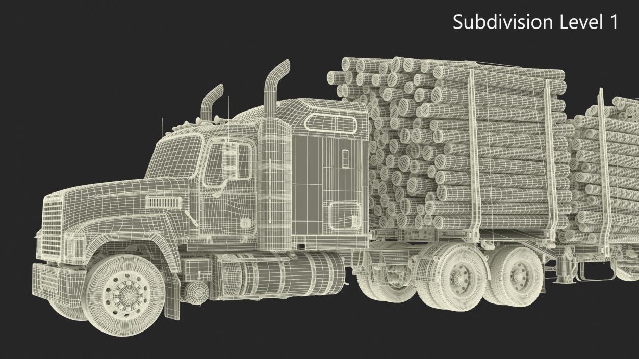 3D model Freight Truck with Logging Trailer with Small Logs