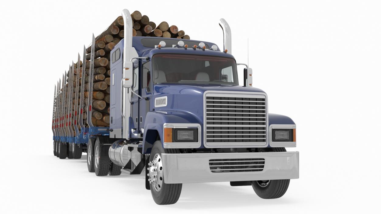 3D model Freight Truck with Logging Trailer with Small Logs