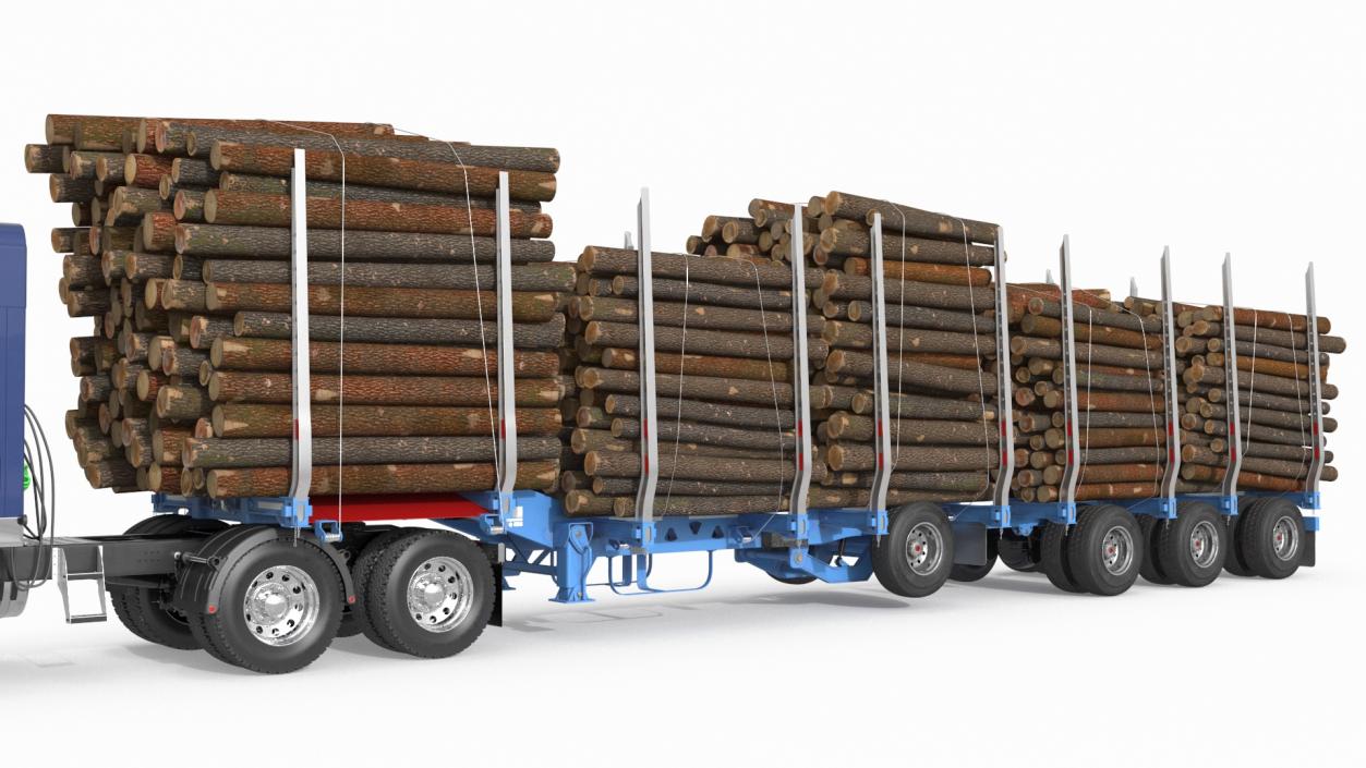 3D model Freight Truck with Logging Trailer with Small Logs