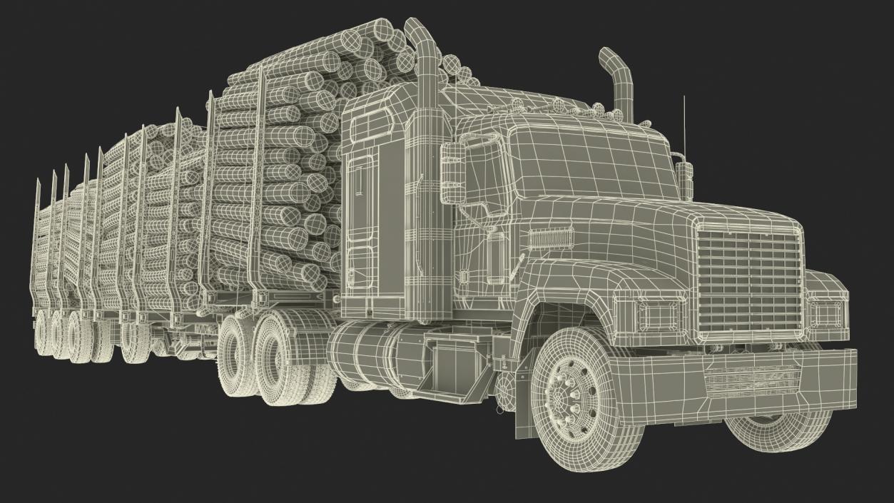 3D model Freight Truck with Logging Trailer with Small Logs