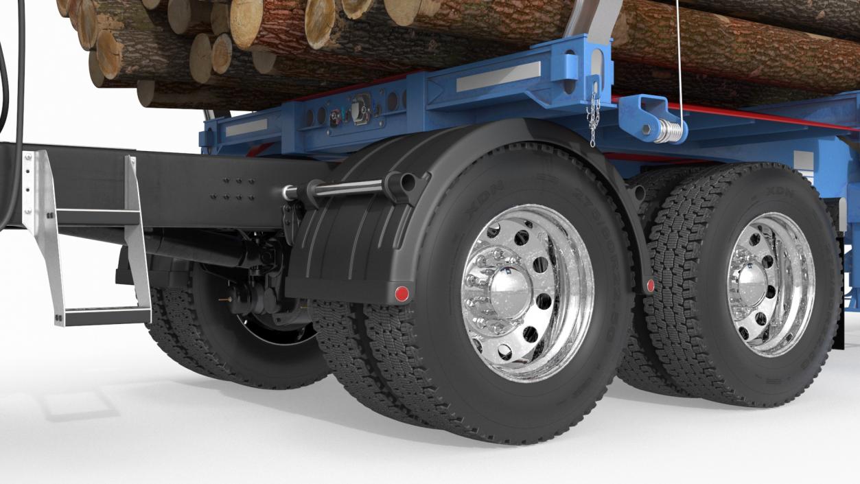 3D model Freight Truck with Logging Trailer with Small Logs