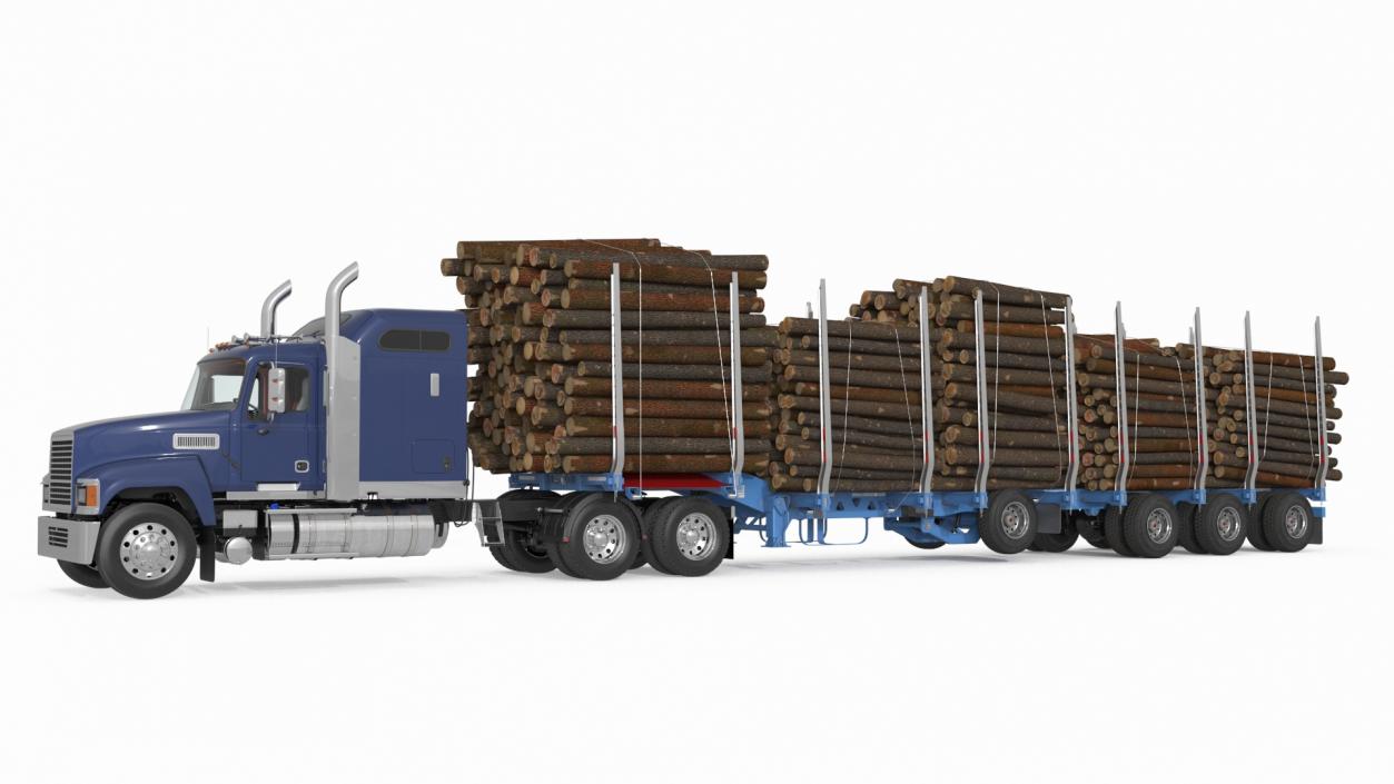 3D model Freight Truck with Logging Trailer with Small Logs