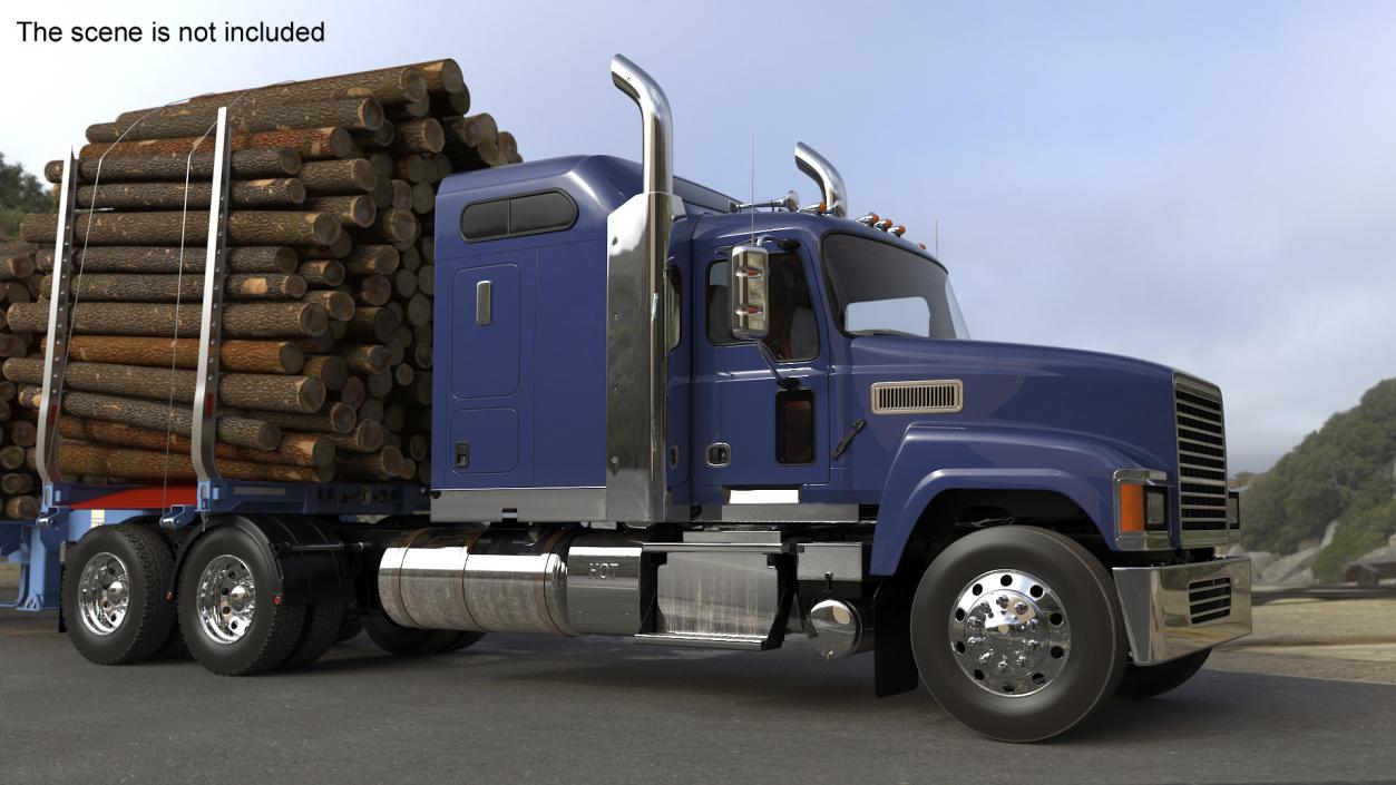 3D model Freight Truck with Logging Trailer with Small Logs