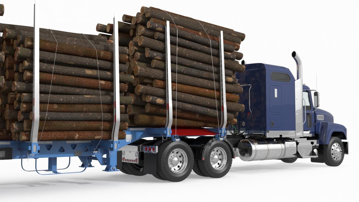 3D model Freight Truck with Logging Trailer with Small Logs