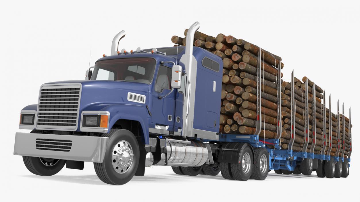 3D model Freight Truck with Logging Trailer with Small Logs