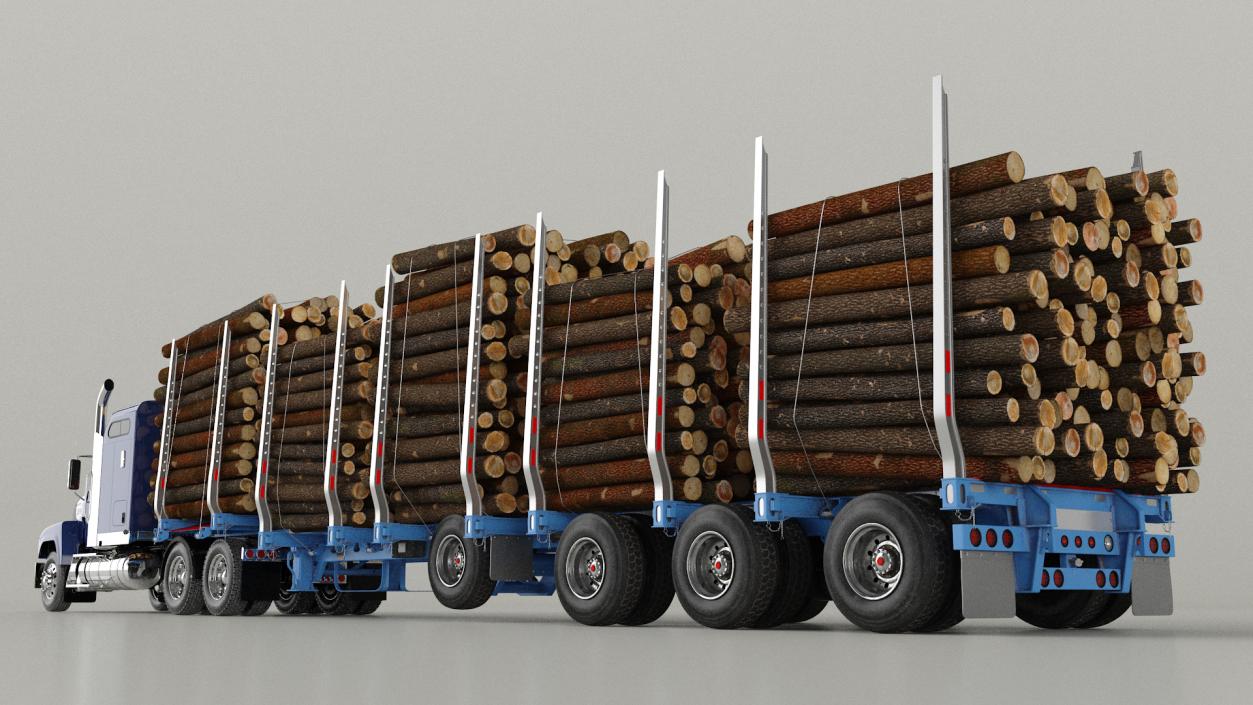 3D model Freight Truck with Logging Trailer with Small Logs