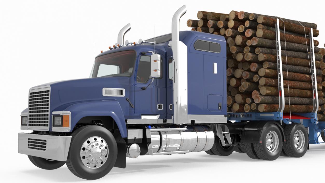 3D model Freight Truck with Logging Trailer with Small Logs