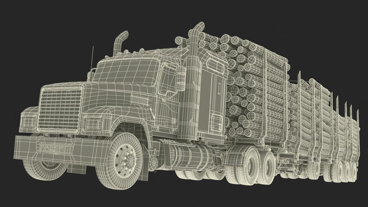 3D model Freight Truck with Logging Trailer with Small Logs