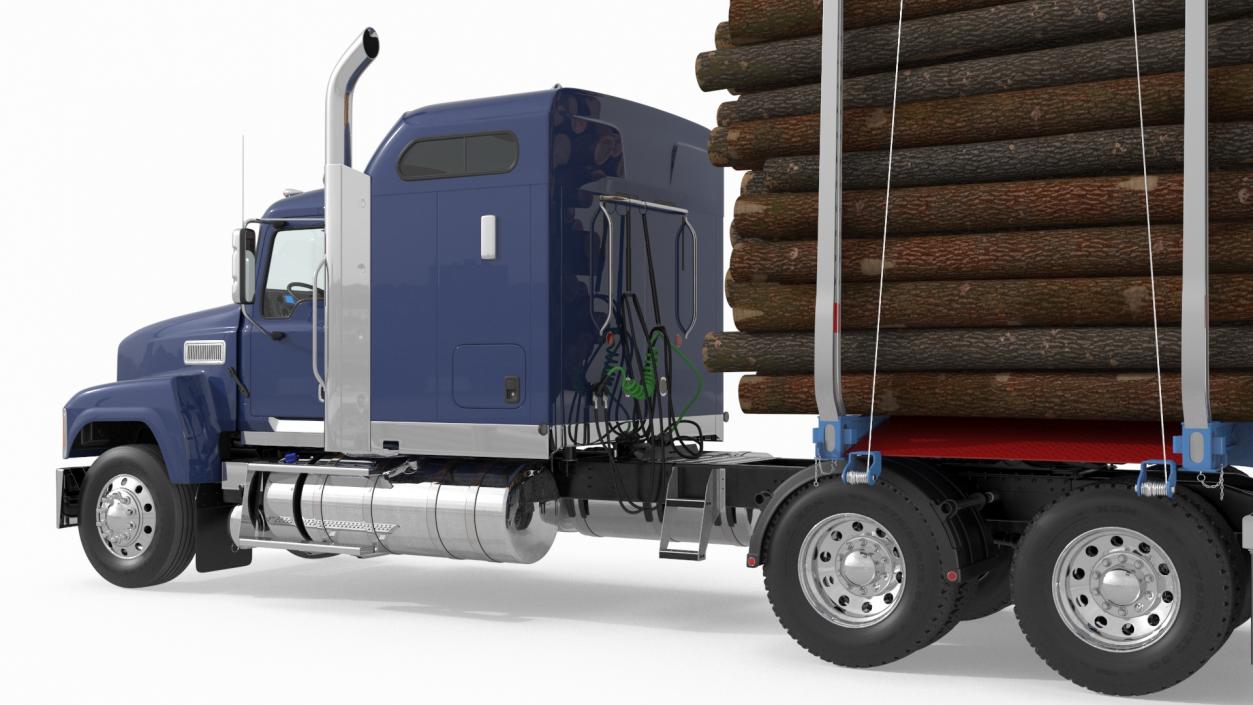 3D model Freight Truck with Logging Trailer with Small Logs