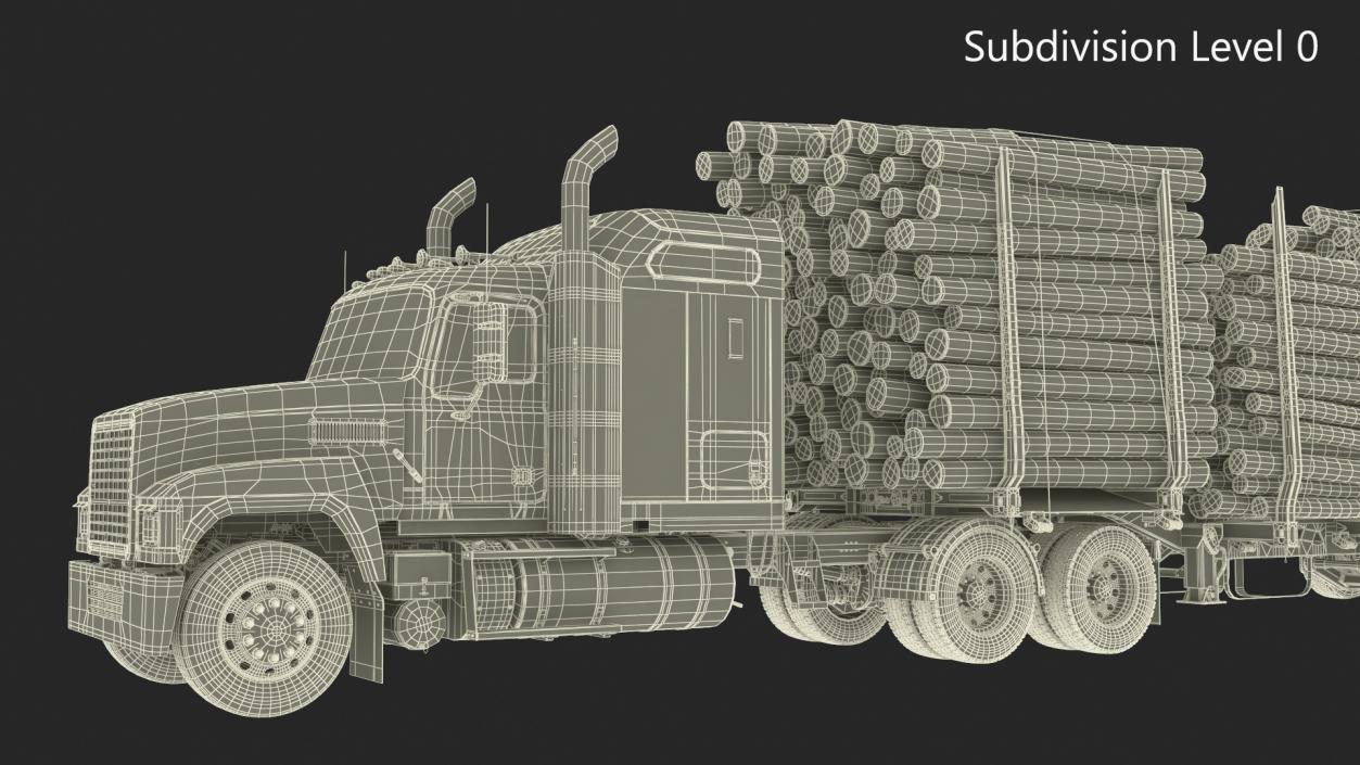 3D model Freight Truck with Logging Trailer with Small Logs