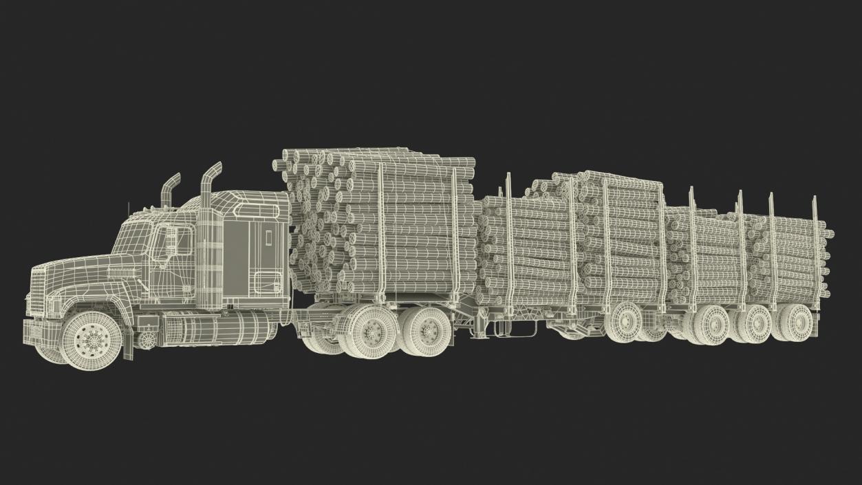 3D model Freight Truck with Logging Trailer with Small Logs