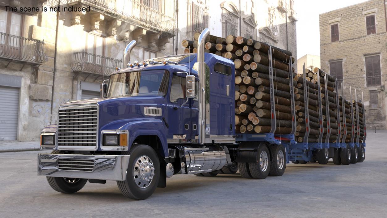 3D model Freight Truck with Logging Trailer with Small Logs