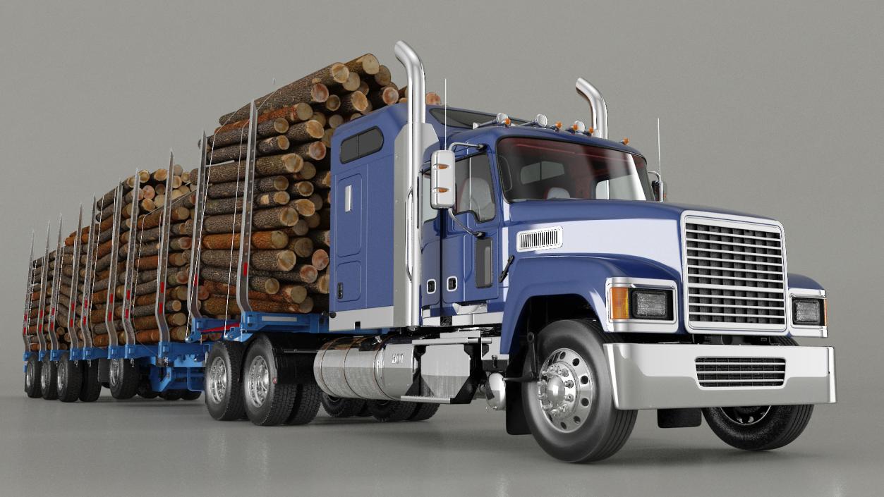 3D model Freight Truck with Logging Trailer with Small Logs