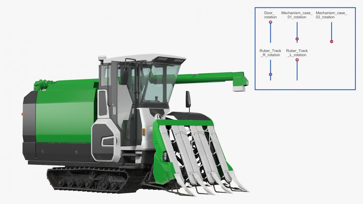 Rice Combine Harvester Rigged 3D model