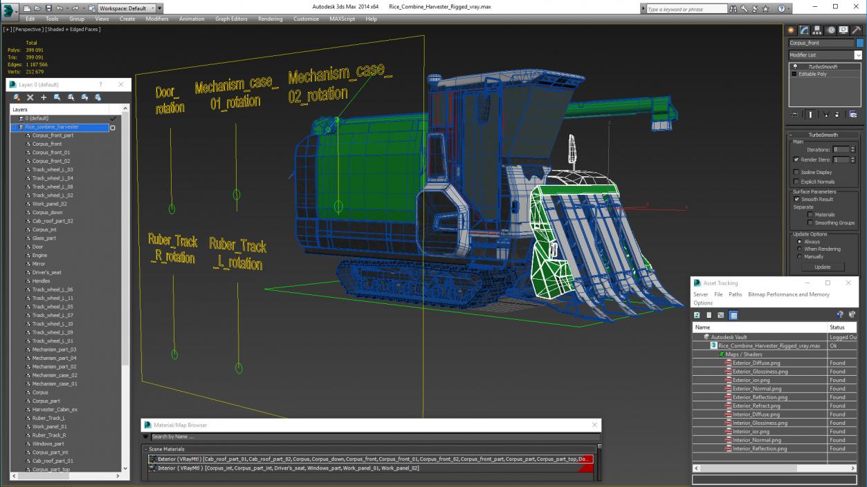 Rice Combine Harvester Rigged 3D model