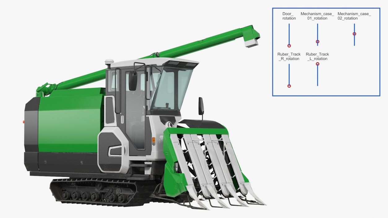 Rice Combine Harvester Rigged 3D model