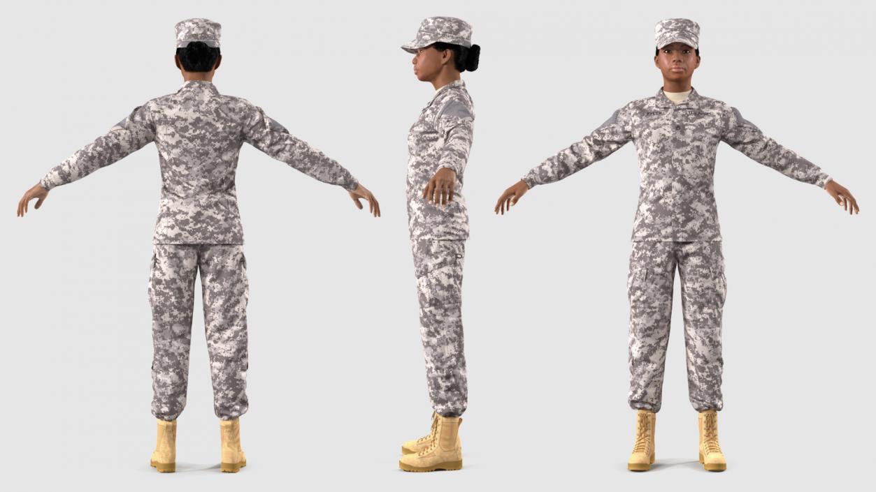 Black Female Soldier Military ACU Fur Rigged 3D model