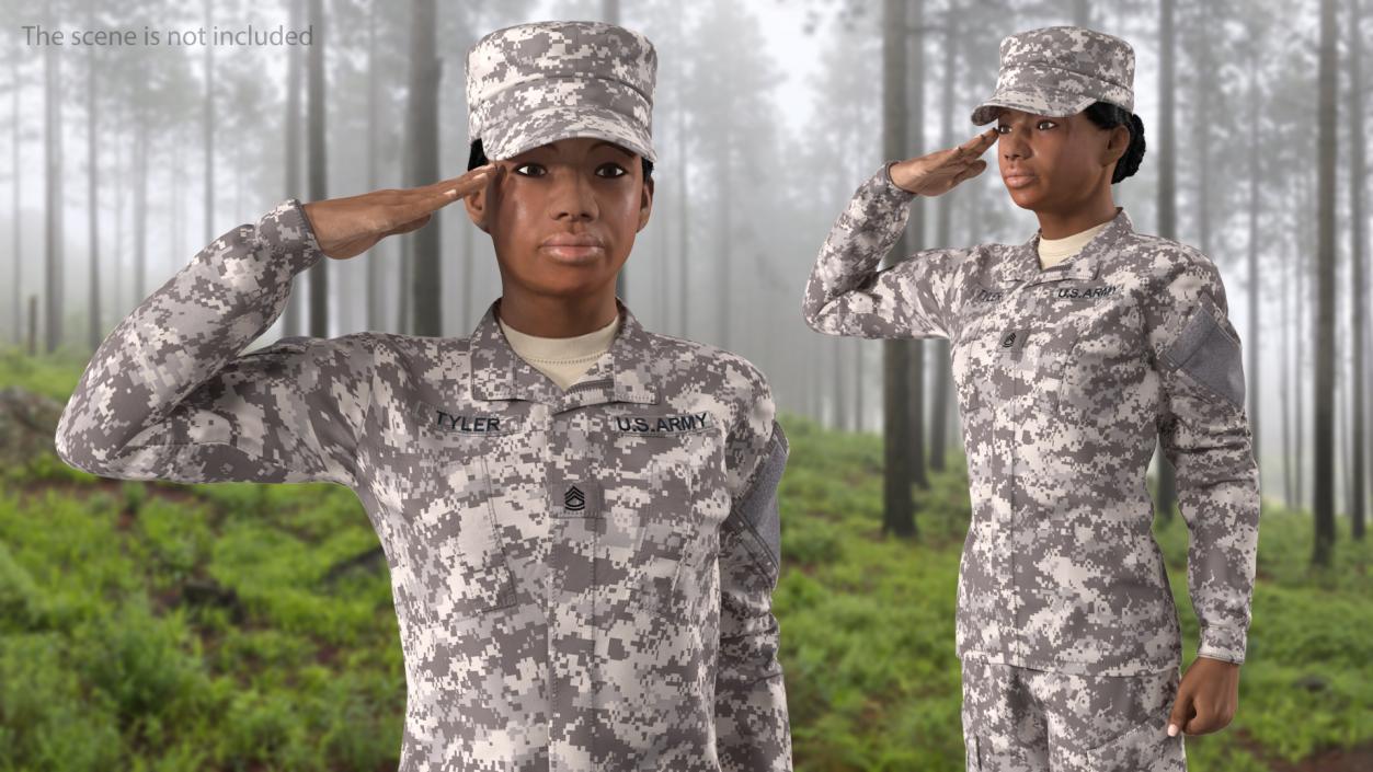 Black Female Soldier Military ACU Fur Rigged 3D model