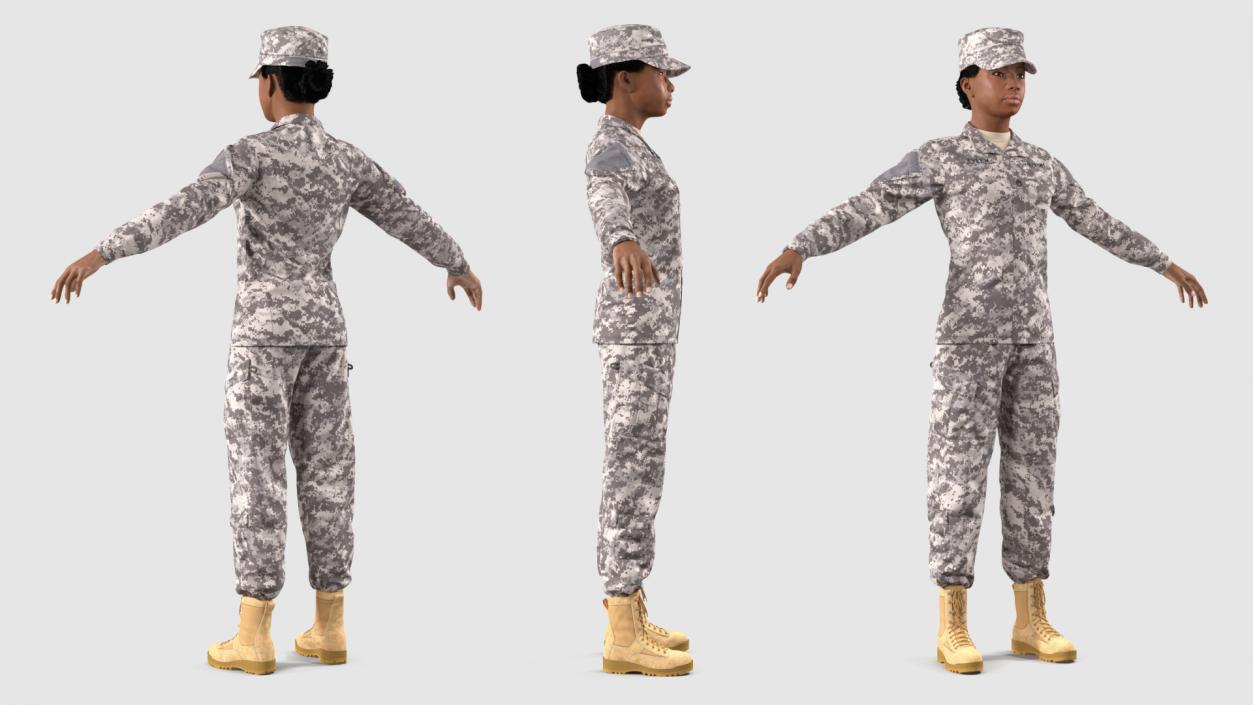 Black Female Soldier Military ACU Fur Rigged 3D model