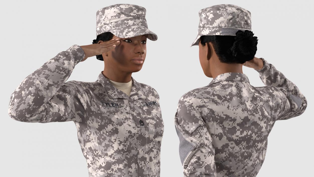 Black Female Soldier Military ACU Fur Rigged 3D model