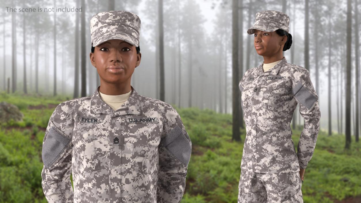 Black Female Soldier Military ACU Fur Rigged 3D model