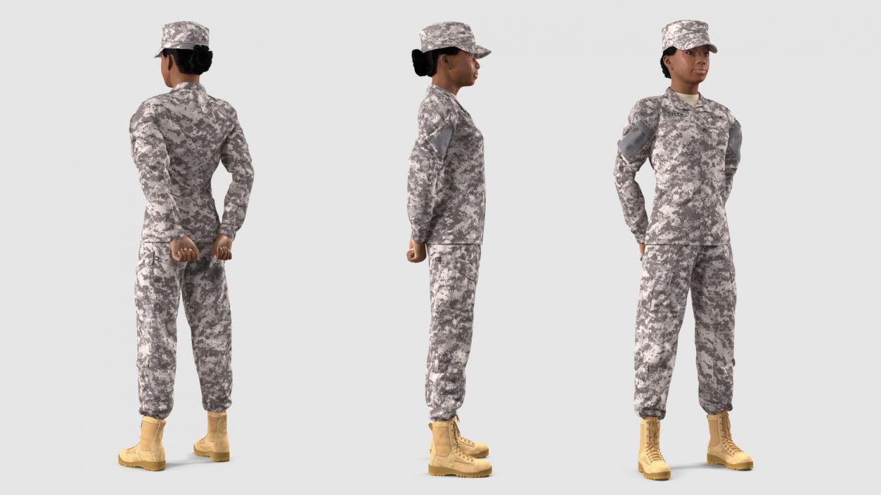 Black Female Soldier Military ACU Fur Rigged 3D model