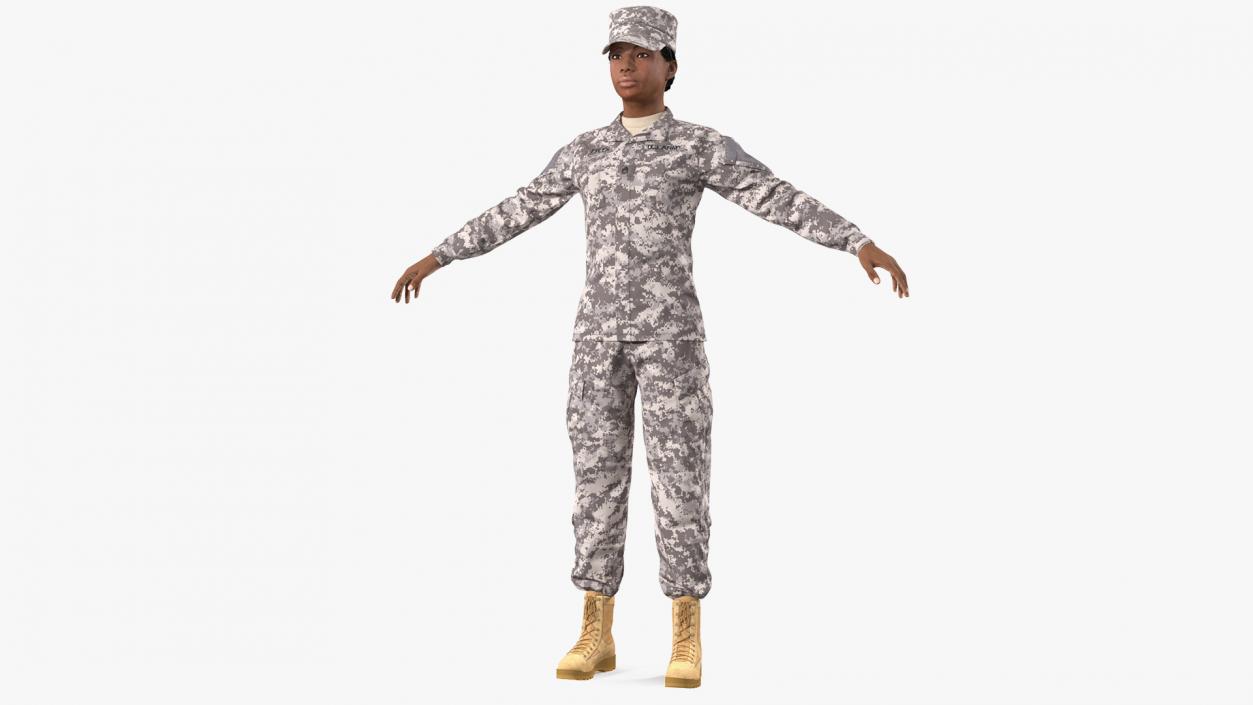 Black Female Soldier Military ACU Fur Rigged 3D model