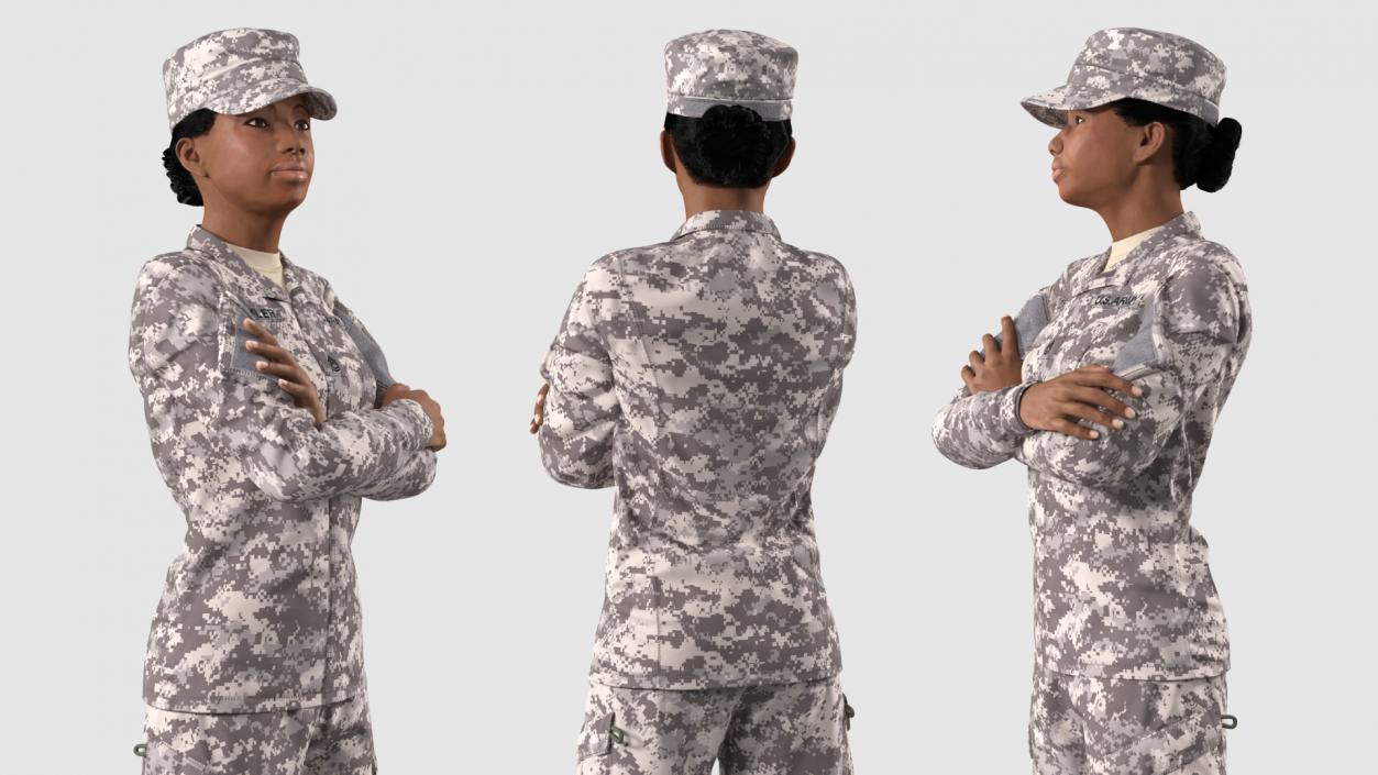 Black Female Soldier Military ACU Fur Rigged 3D model