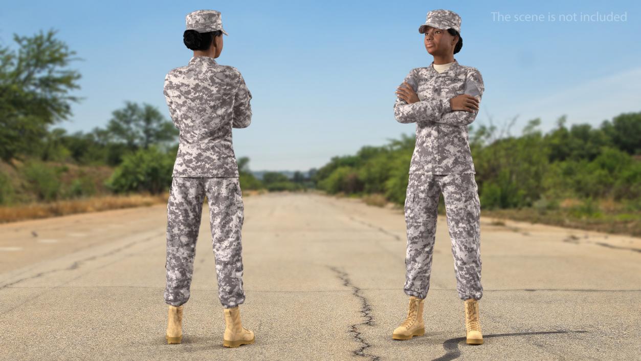 Black Female Soldier Military ACU Fur Rigged 3D model