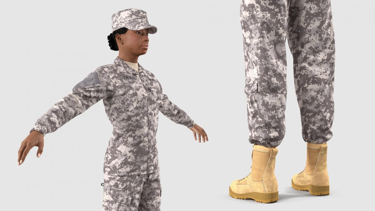 Black Female Soldier Military ACU Fur Rigged 3D model